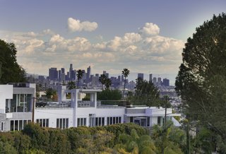 The view of downtown L.A. from the master bedroom. 