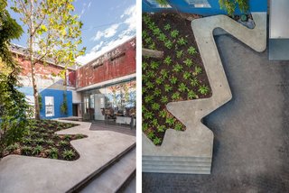 The roof was removed on the fifth and sixth floor to create the outdoor courtyard. A London Plane tree was craned in from the street.