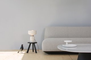 Spotlight Volumes — Design, Lukas Peet<br><br> The aluminum-spun pendant light can be configured as a table lamp, or hung from the ceiling to shine light from above and below. 