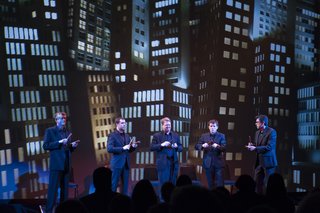 SF Symphony’s SoundBox Experiments With the Classics - Photo 5 of 5 - Members of the San Francisco Symphony percussion section Tom Hemphill, James Lee Wyatt III, Victor Avdienko, Jacob Nissly, and Raymond Froehlich present Music for Pieces of Wood by Steve Reich.