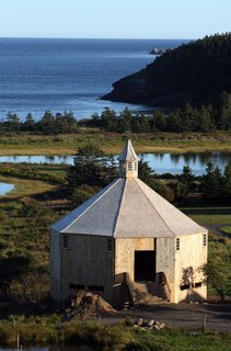 The Troop barn was slated for demolition in the Annapolis Valley, but Brian relocated it to Shobac for restoration. The post-and-beam structure boasts a 35-foot cathedral ceiling.