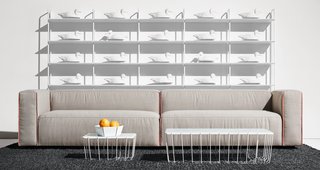 With Cleon's modular pieces, users can piece together their ideal seating solution. The sofa has down-filled cushions, contrast stitching, and pleating details to create a plush effect.