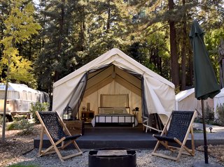 At AutoCamp, Sleep in a Slice of Americana for $225 a Night - Photo 7 of 10 - Outside each tent is a patio area outfitted with lounge chairs and a fire pit. At night, an electric blanket keeps things toasty.