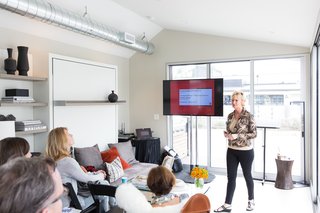 Monogram Modern Home Shows Some Southern Hospitality - Photo 3 of 8 - Sheri Gold hosts a CEU, whose topics covered cooking technologies, social media marketing, kitchen design, and findings from the Dwell Insights Group.