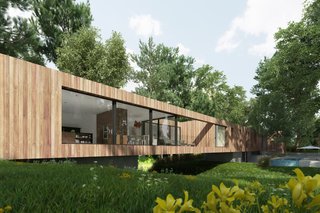Instead of a typical home that divides public and private space between levels, Bridge House uses the river as a natural demarcation between the two circulations. At the highest point over the river, an outdoor terrace doubles as the fulcrum of the building and provides a connection to the outdoors.