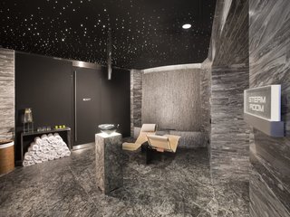 The state-of-the-art spa includes a steam room and sauna, treatment rooms, and Vichy showers. A fitness center, yoga room, and salon are also in the building. "Everything is thought out until the end," says Jan Becker, CEO of Porsche Design. "It's designed with a love for detail and the brand."