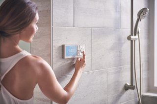 With the U by Moen smartphone app, users can customize up to 12 presets, including name, greeting, outlets, temperature, shower timer, and notifications. Each product has an encrypted key to keep the connection secure, and the Wi-Fi-connected system prevents the showers from being tampered with when the user isn't at home. 
