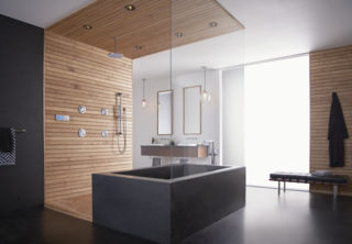 Turn Your Bathroom Into a Private Sanctuary With These Upgrades - Photo 1 of 5 - From the wall-mounted faucets over the sink to the understated towel bars, the Arris collection makes an elegant statement in this serene bathroom. 