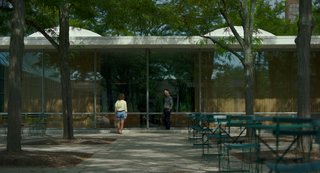 In the Indie Debut “Columbus,” Midcentury Architecture Stars Beside John Cho - Photo 3 of 7 - Casey introduces Jin (John Cho) to one of her favorite buildings, Eero Saarinen's Irwin Conference Center.