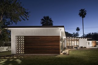 A 585-square-foot addition to a midcentury-modern home in Arizona designed by The Ranch Mine included the reuse of perforated cement blocks, also known as breeze-blocks, on the front facade.
