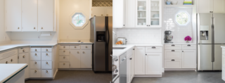 The original octagonal window was kept intact, adding to the kitchen's charm.