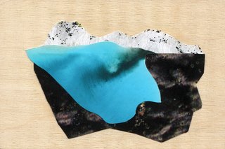 Winkler’s torn-paper collages serve as sketches for her abstract landscape paintings.