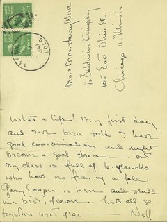 Postcard addressed to Mr and Mrs Harry Weese from Nell, stamped Aspen, February 5, 1949 — "Gary Cooper is here…"