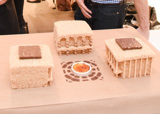 A creme brulee fountain anchors the popped rice rendition of Lincoln Center by Bespoke Careers.