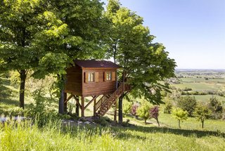 A tree house hideout in the northern Italian hillside sounds like the perfect vacation. There's a swimming pool right on the property, so we suggest visiting during the warmer months when you can enjoy the sun. And wine tours through the gorgeous vineyards are always an option in Montferrat, rain or shine (but you should double-check before booking any tours).