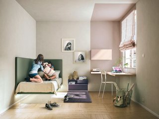 The Gizmo bed by Italian designer Daniele Lago celebrates the illusion of levitation. This suspended children’s bed is designed to nest into the corners of bedrooms in order to maximize space for children to play. It's upholstered with faux leather and padded with natural cotton.