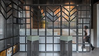 "Looking at the stained glass, I started there and scaled up," says Heisner. "I wanted to create great scale with no seam, so it doesn’t feel like a door."