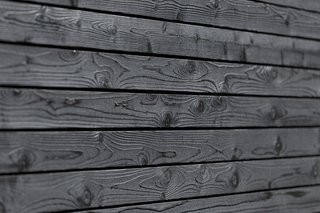 The facade is a patina-stained cedar, which raises the grain. "It's beautiful in certain light; you see the wood texture coming through," says Scott Lindenau, FAIA.