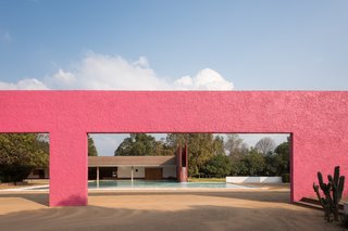 At Cuadra San Cristóbal, the water feature serves three purposes: as a drinking fountain for horses, as a reflection pond, and as a swimming pool for horses.