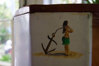 Hand painted details – hula girls are often seen in the paintings by Doug Britt 