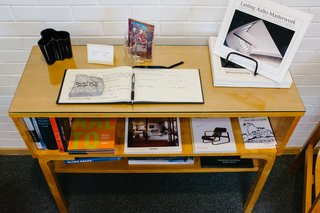 A table honoring Aalto's work greets library visitors toward the entrance.