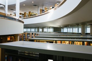 As you move down into the lower floors of the library, ample light still reaches the floor.