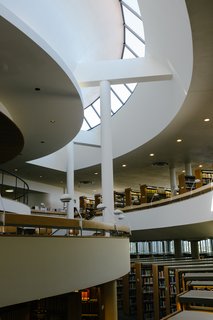Looking up yields views of circular lines enthroned in light.