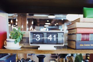 This beautifully-executed and minimal flip clock is a perfect shelf or nightstand companion.