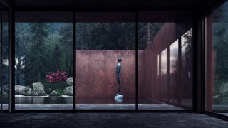 Rose House Blooms in Ukraine’s Carpathian Mountains - Photo 4 of 6 - A six-foot-tall, bronze-and-glass man gazes upward, inviting visitors to get lost in the rugged landscape. The sculpture, named Rain, is by famous Ukrainian artist Nazar Bilyk.