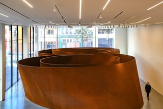 The new lobby extends to provide a new entrance on Howard Street, San Francisco, and showcasing the beautiful interactive art of Richard Serra.