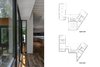 Modern home with Living Room and Dark Hardwood Floor. The photo expresses the home's transparency. Right: Lower and Upper floor plans. Photo 6 of Piedmont Retreat