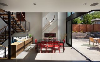 Excellence in design and craftsmanship means the homeowners can let the space sing without needing to fill it with objects. However, the elk rack that was previously hiding out in the couples' old garage creates a focal point and adds intrigue to the modern yet primitive balance. 