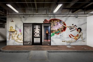 Mixing More Than Mediums - Photo 1 of 6 - "Apple Of My Eye" after Michaelangelo's "Creation Of Adam." Curtis Street Hotel Murals "Pop Culture Through The Lens of Historic Artworks.