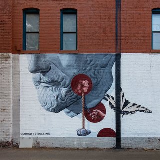 Mixing More Than Mediums - Photo 5 of 6 - Denver Urban Arts Fund mural. "The Waiting Place" collaboration with Travis Helman. Park Ave./17th Street. Commissioned by Leon Gallery through a grant from Denver Urban Arts Fund.