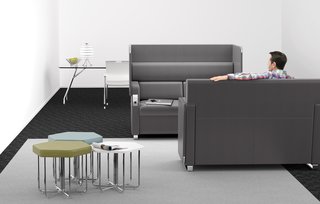 Featured: OFM's wired Morph Series Sofa and Hex Series Stools and Table (in front), and Glass Conference Table and Smart Series Stack Chair (in back).