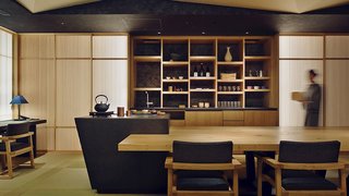 Opened in 2016, the rooms and public areas in this 17-floor hotel are inspired by traditional Japanese ryokans and have floors that are covered in a mosaic of tatami mats. 