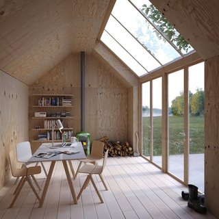 10 Prefabricated or Modular Structures That Use Plywood in Creative Ways - Photo 10 of 11 - Designed by Stockholm firm Waldemarson Berglund Arkitekter, Ateljé 25 is a modular artist's studio that's shaped like a Monopoly house. It has simple plywood interiors and large skylights.