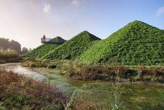 When Rotterdam-based firm Studio Marco Vermeulen renovated the Biesbosch Museum in the wetlands of De Biesbosch National Park, they added green roofs to the hexagonal pyramids of the original building to help it blend in with its surroundings.