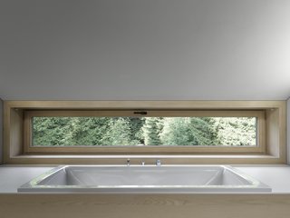 A bathtub that looks out to views of the trees