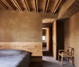 A built-in nightstand in the bedroom