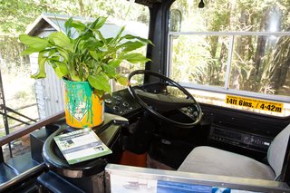 The original driver's seat and steering wheel were kept intact during the renovation.
