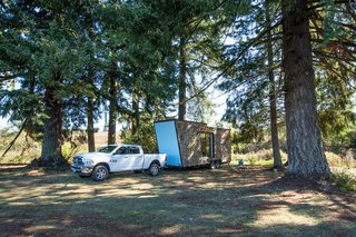 Th towable, double-axe trailer home is 28 feet long.