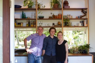 This Midcentury-Inspired Tiny House Radiates Clever Design - Photo 10 of 10 - Australian carpenter and builder Gregg Thornton (left) teamed up with architectural graduates Andrew Carter (middle) and Lara Nobel (right) to create The Tiny House Company.