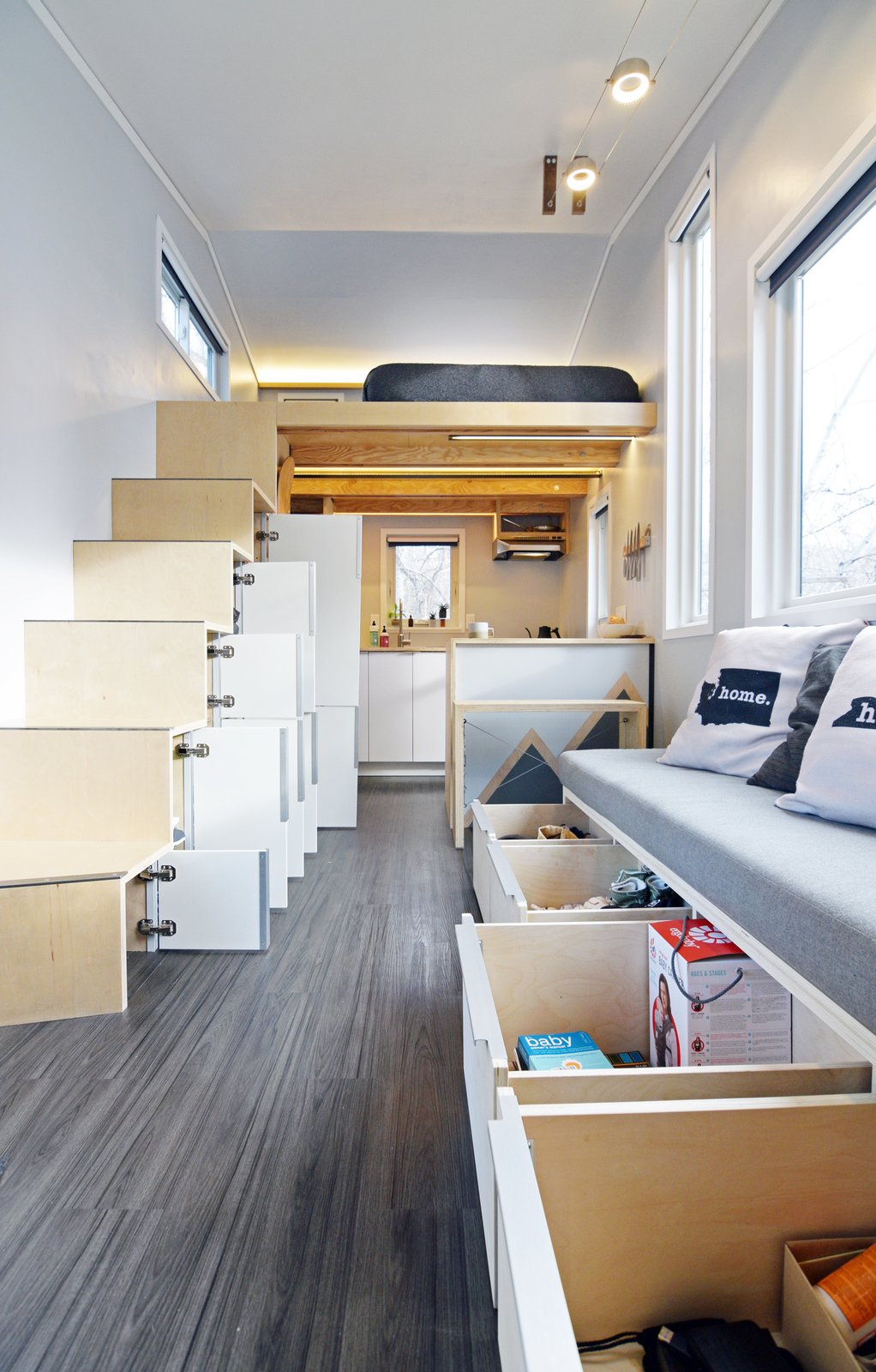 Storage under the seating bench.