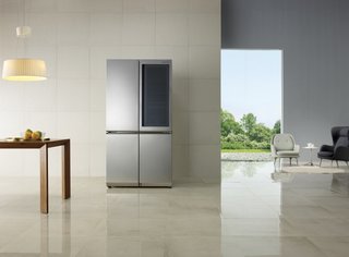 Knock twice on LG Signature Refrigerator’s opaque, glass panel, InstaView door, and the surface becomes transparent, so you can see what you want to cook for dinner without opening the door, and causing cool air to escape.