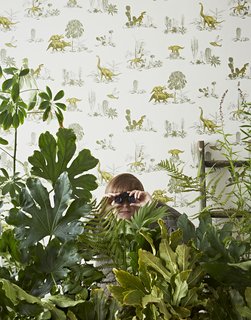 Here is a look at her Dino Yellow Green wallpaper. When preparing her designs, Zeng will often create a pattern where the repetition isn't too obvious, as she believes this makes the look more immersive.