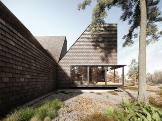 To evoke the feel of a tiny nature cabin, two massive sliding doors can be used to divide the common areas so that each section can be isolated from the rest of the house. 