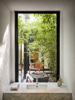 On the cellar level is an interior courtyard and a sideyard.