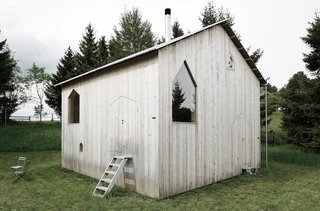 The chalet is built entirely out of Jura forest Fir wood planks.