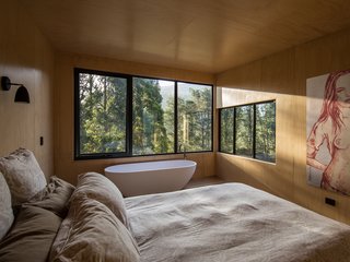 The master bedroom is accessed by the threshold of a walk-through dressing room. 